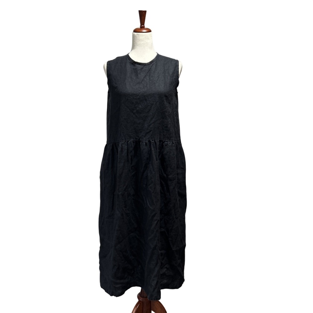LJC Designs Dress XS Black 100% Linen Maxi Cottagecore Lagenlook Sleeveless
